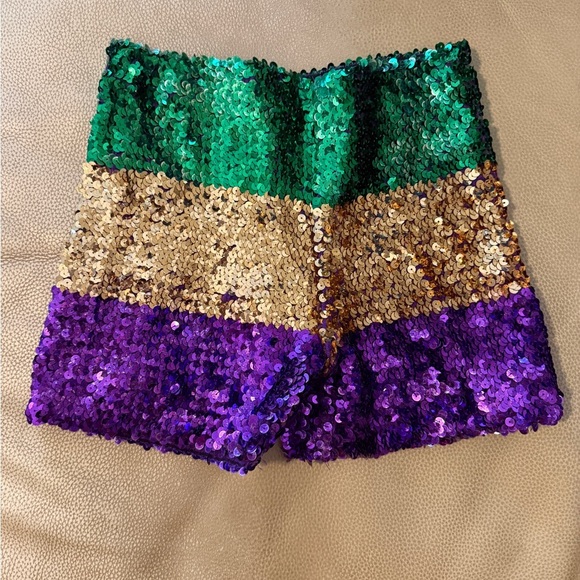Sequin Women's Shorts - Green, Gold, and Purple - Picture 3 of 4